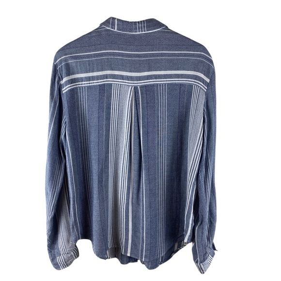 Anthropologie Maeve Blue Chatham Striped Button Down Shirt Size Medium - Picture 7 of 9